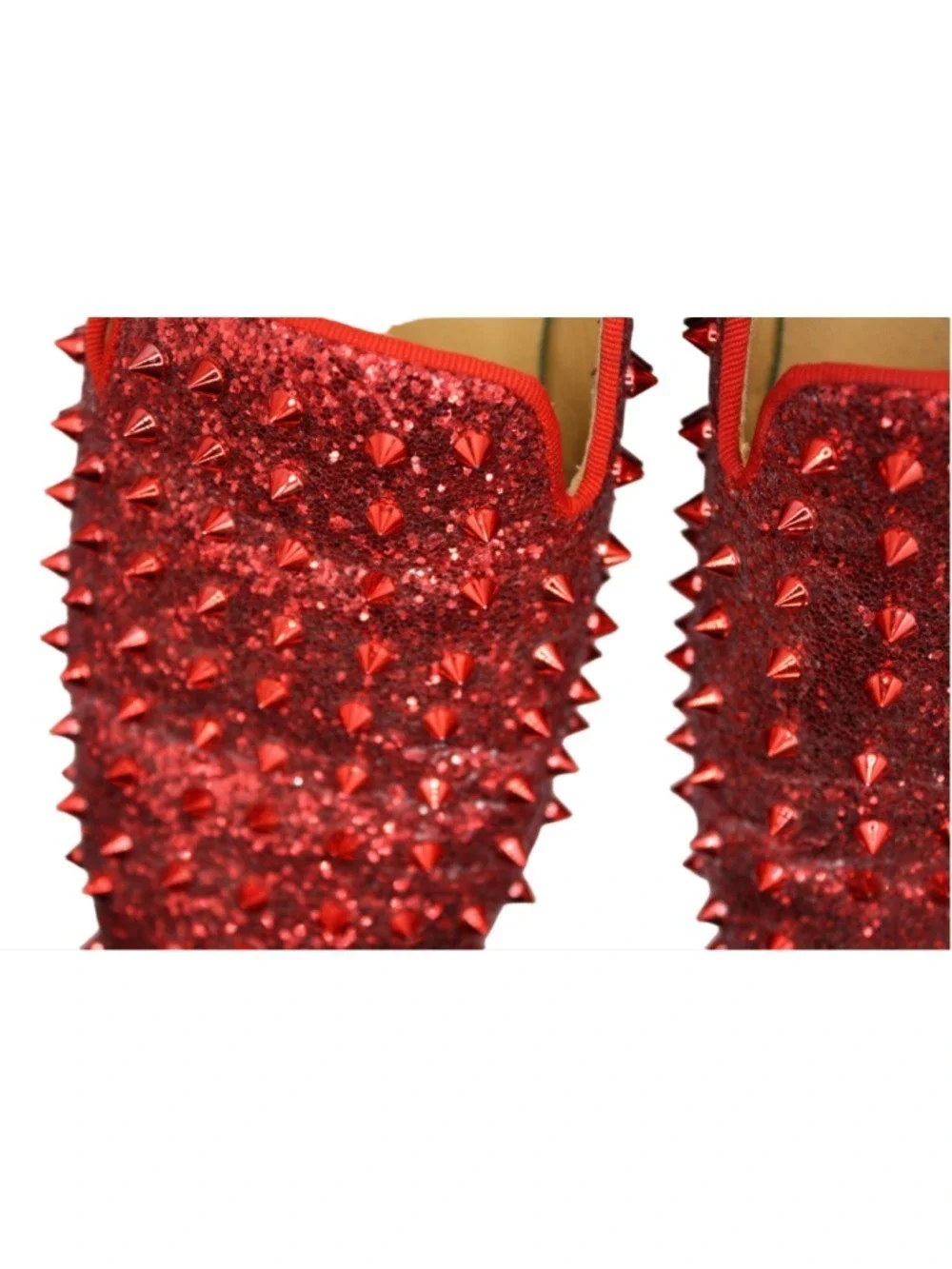 Erphpre Paul Men’s Red Glitter Spiked Loafers Studded Prom Dress Shoes Size 42